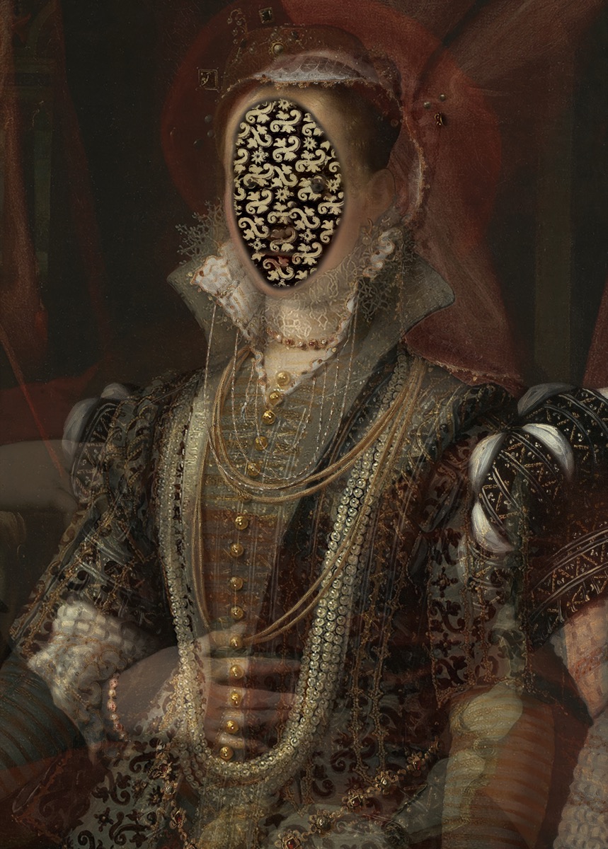 Untitled 57, 2023, archival pigment print and gold leaf on canvas by Seongkeun Park.