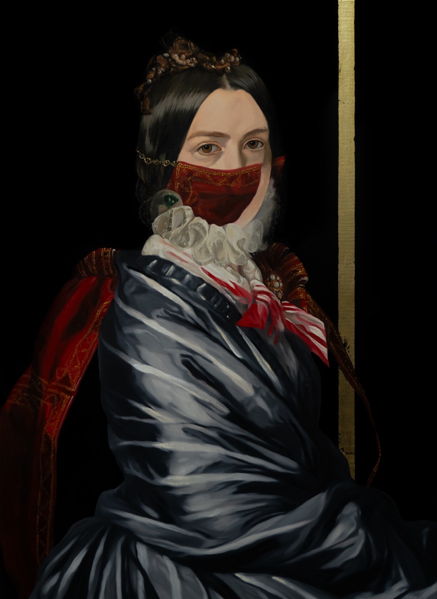 Portrait of Desire (after Winterhalter), 2024, oil and gold leaf on canvas by Seongkeun Park.